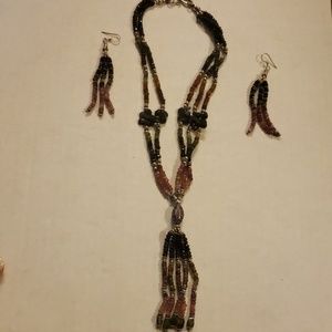 Beaded necklace with matching earrings